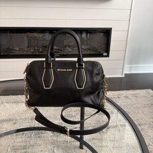 Michael Kors Black Leather Satchel with Gold-Tone Accents